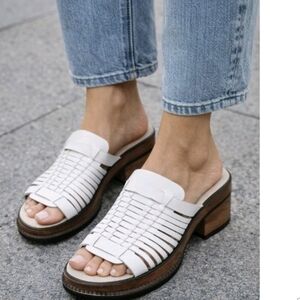 Ellemenno White Woven Vintage Y2K Leather Platform Boho Chunky Sandal 7.5